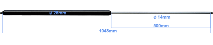 Gasdruckfeder (G) 14-28 500mm 1048mm 500N komplett aus Edelstahl V2A -  Protempo GmbH