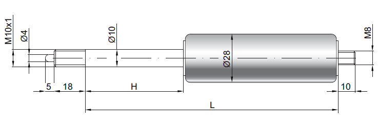 Gasdruckfeder blockierbar 10-28 Hub 180 Lang (615mm) 